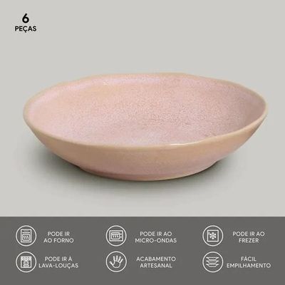 Conjunto de Pratos Fundos Porto Brasil Bio Litchi Rosa Claro 830ml – 6 Peças