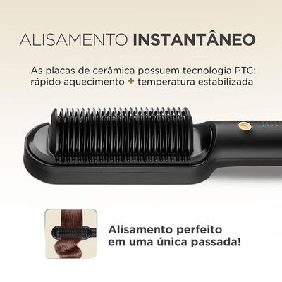 Escova Alisadora Mondial Black Gold Argan EA06 Cabo Giratório 230°C - Bivolt