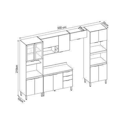 Cozinha Modulada Demóbile 5 Peças Firenze C5P155 Avena/Grafito