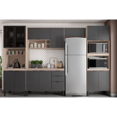 Cozinha Modulada Demóbile 5 Peças Firenze C5P155 Avena/Grafito