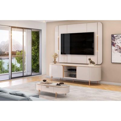 Estante p/ Sala até 65 Pol Adele c/ Led e Nichos 180x189cm Off White - DJ Móveis