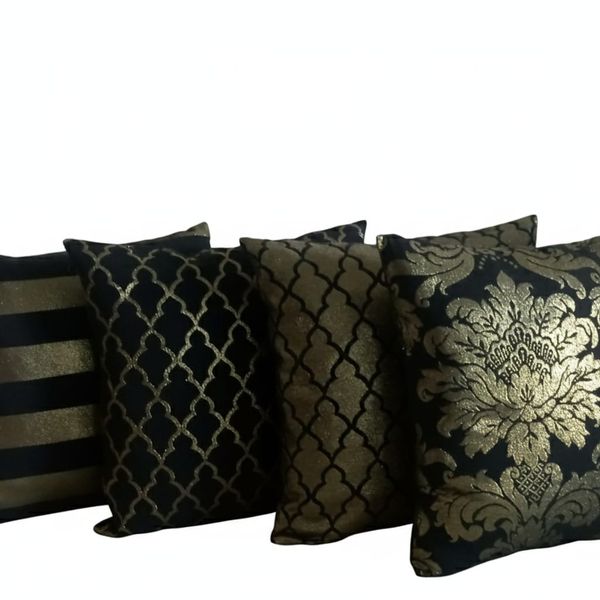 Capa Almofada Luxo Kit 4 un Preto dourada jacquard luxo 45x45 cm