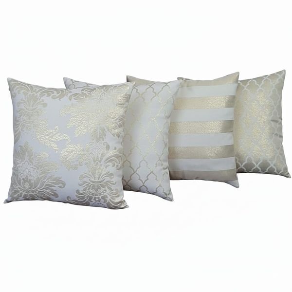 Capa de Almofada Luxo Off com Dourada - Kit com 4 Capas 45x45cm