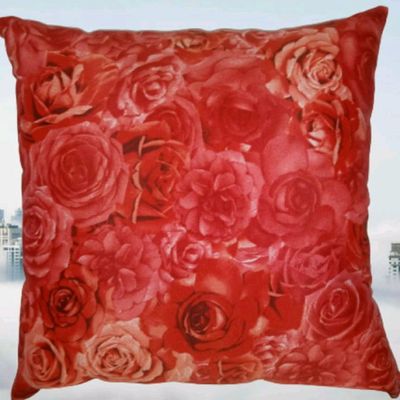 02 Capa de almofada vermelha em jaquard rosas 0,45x0,45
