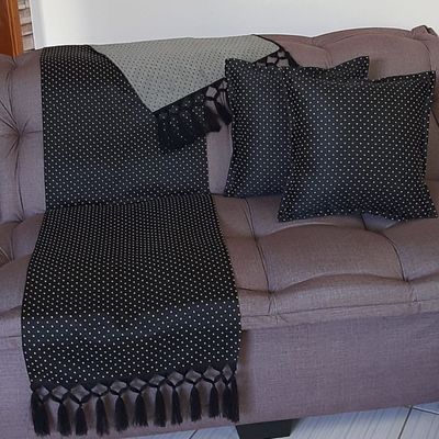 Peseira Jacquard 2,20x0,43 cama padrão queen 2 Capas de Almofada Poá Preto 40x40
