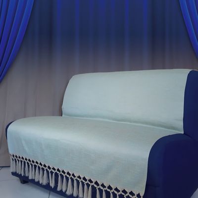 Manta Xalé para Sofá  sala Dourada com Turquesa Poa 1,40x1,80