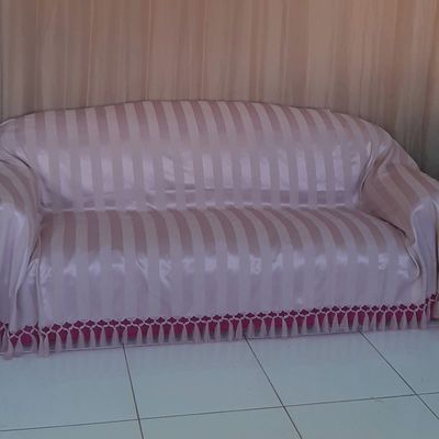 Manta Xale sofa gigante tecido jacquard listras rosa 1,80x2,80