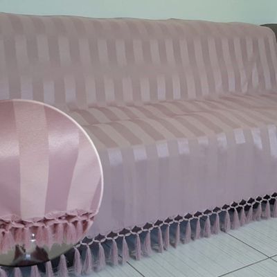 Manta Xale sofa gigante tecido jacquard listras rosa 1,80x2,80