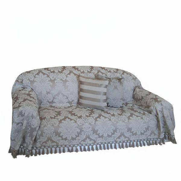 Capa Sofá Manta Xale Jacquard Cinza com Cru 1,80x2,80