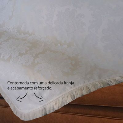 Manta Xale Poltrona Franjas tecido jacquard pérola 1,50x1,50