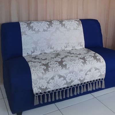 Manta sofa pequena cinza medalhão 1,80x0,90 sala quarto