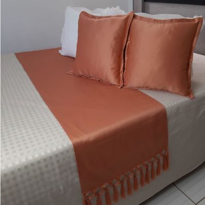 Peseira cama king queen 2,50x0,43 Marrom  2 Capas de Almofada jacquard 40x40