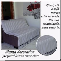 Manta Sofa sala quarto Listra Cinza Claro Jacquard 1,40x1,80