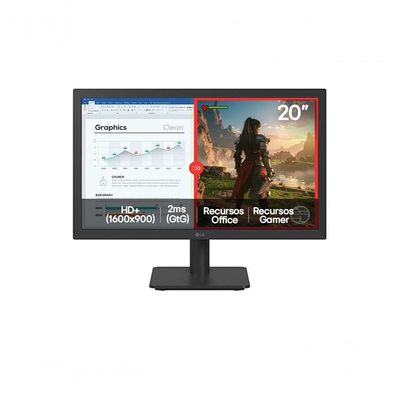 Monitor LG LED 20U401A-B Tela 20” HD+, LG Switch, HDMI, VGA, 2ms (GtG), 75Hz, Black Stabilizer