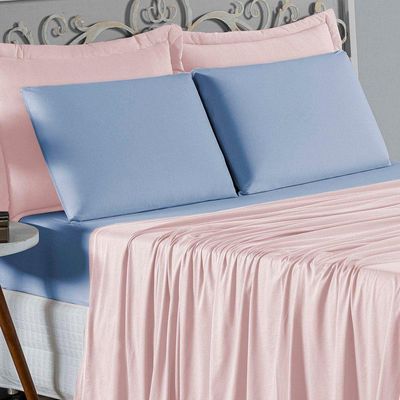 Jogo De Cama Solteiro Nobre 3 Peças Lençol Com Elástico De 30cm De Altura 100% Algodão Rosa Azulbebê