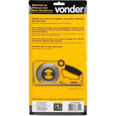 Medidor De ângulo Inclinômetro 0-90° Base Magnética Vonder