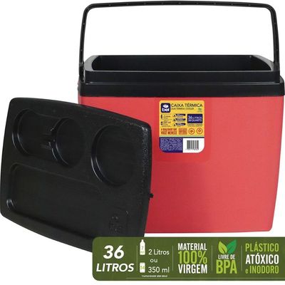 Caixa Térmica 36l Bel Vermelha E Preta Alça Ergonômica