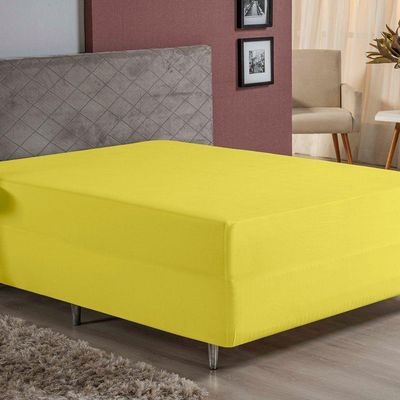 Lençol Com Elástico King Nobre 1 Peça Luva De Box 55cm De Altura Malha 100% Algodão - Amarelo