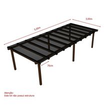 Kit Policarbonato Fume 6mm 5,00m X 3,00m - Perfis Pretos Fumê: 20% De Transmissão De Luz
