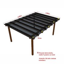 Kit Policarbonato Fume 4mm 4,00m X 3,00m - Perfis Pretos Fumê: 20% De Transmissão De Luz