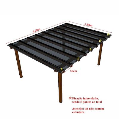 Kit Policarbonato Fume 4mm 4,00m X 3,00m - Perfis Pretos Fumê: 20% De Transmissão De Luz