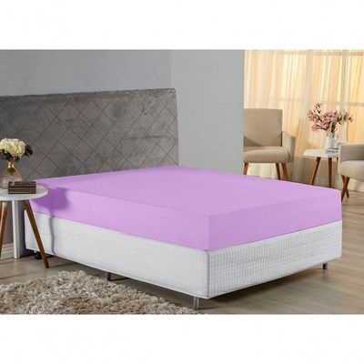 Lençol Com Elástico Casal Nobre 1 Peça 30cm De Altura Malha 100% Algodão - Lilás