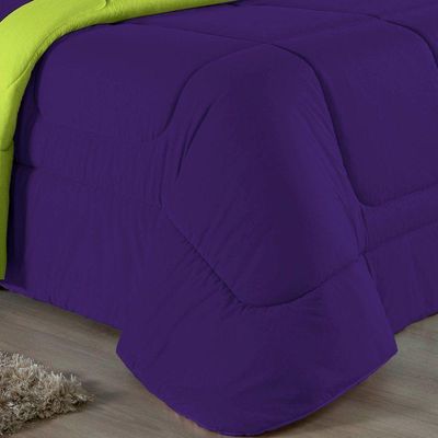 Kit Edredom Dupla Face + Jogo De Lençol King Nobre 6 Peças Malha 100% Algodão - Roxo / Pistache