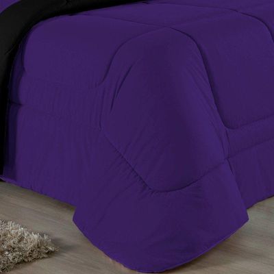 Kit Edredom Dupla Face + Jogo De Lençol Casal Viúva Nobre 7 Peças Malha 100% Algodão - Roxo / Preto