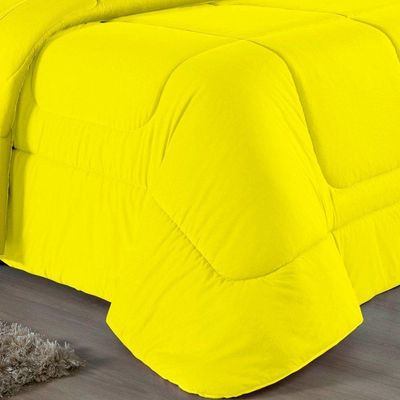 Kit Edredom Dupla Face + Jogo De Lençol King Nobre 7 Peças Malha 100% Algodão - Amarelo