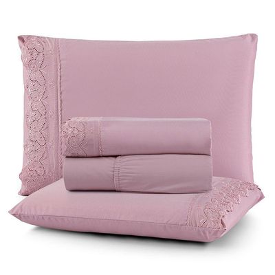 Jogo Cama Queen Cherry Bordado Inglês 4pç 100% Poliéster - Malva