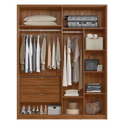 Guarda Roupa Casal Attore D43012k 4 Portas Nogueira Nude Prime Tx Com Espelho Demóbile - Demartêz