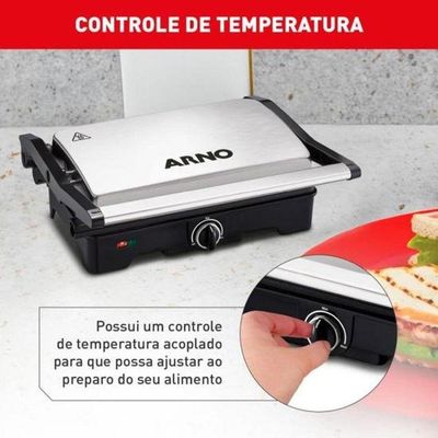 Grill Arno Dual Gnox Inox Com Abertura De 180° 110V
