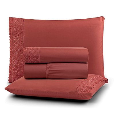 Jogo Cama Queen Cherry Bordado Inglês 4pç 100% Poliéster - Canel