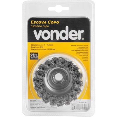 Escova Copo 3'' Rosca M14 12500rpm Aço Carbono Vonder