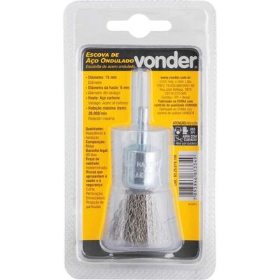 Escova Pincel 19mm Haste 6mm Aço Inox Ondulado Vonder