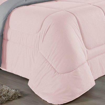 Edredom Queen Nobre 1 Peça Dupla Face 2,40m X 2,60m Malha 100% Algodão - Rosa / Cinza
