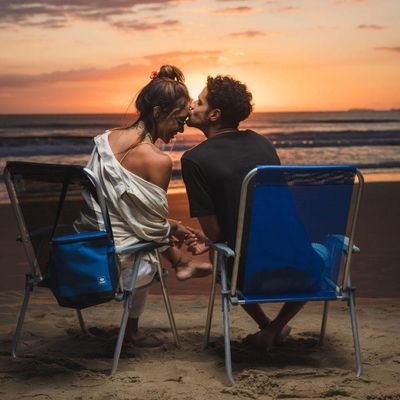 Cadeira De Praia Alta Alumínio Azul Bel Relax Comfort 120kg