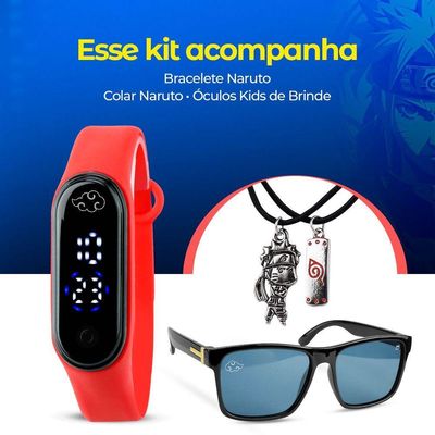 Relogio Digital Infantil Led Naruto + Colar Duplo + Oculos Melhores Amigos Presente Best Friend