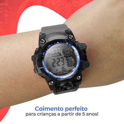 Caixa + Relógio Prova Dagua Infantil + Oculos Protecao Uv Ajustavel Alarme Resistente Menino Criança