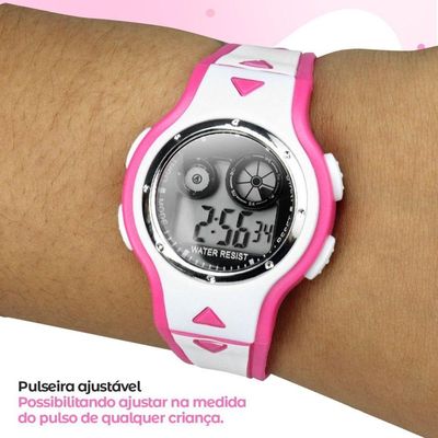 Relogio Digital + Infantil Barbie Rosa + Oculos Sol + Caixa Menina Qualidade Premium Ajustavel Data