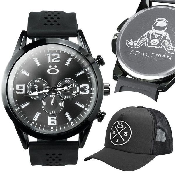Relogio Masculino Silicone Ajustavel Analogico Aço + Bone Presente Redinha Qualidade Premium Trucker