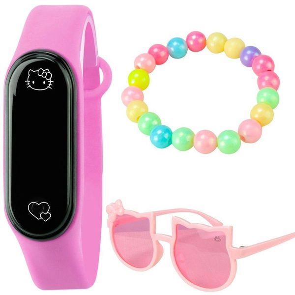 Oculos Sol + Relogio Digital Led Rosa Infantil Original Qualidade Premium Presente Prova Dagua