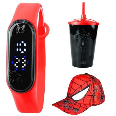 Relogio Infantil Prova Dagua Digital + Copo Esportivo Criança Original Vermelho Combo Silicone Heroi