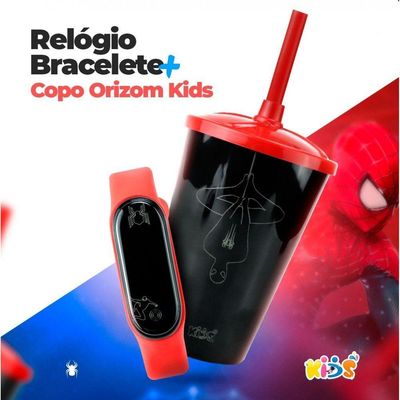 Relogio Infantil Prova Dagua Digital + Copo Esportivo Criança Original Vermelho Combo Silicone Heroi