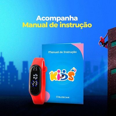 Relogio Infantil Prova Dagua Digital + Copo Esportivo Criança Original Vermelho Combo Silicone Heroi