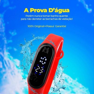 Relogio Infantil Prova Dagua Digital + Copo Esportivo Criança Original Vermelho Combo Silicone Heroi