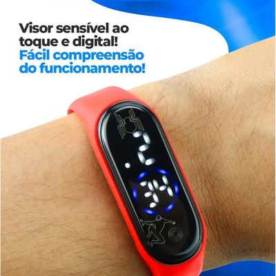 Relogio Infantil Prova Dagua Digital + Copo Esportivo Criança Original Vermelho Combo Silicone Heroi