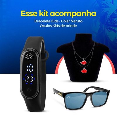 Oculos + Colar Naruto + Relogio Infantil Digital Prova Dagua Resistente Ajustavel Criança Original