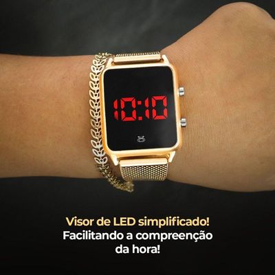 Relogio Feminino Digital + Colar Brinco + Pulseira + Caixa Banhado Qualidade Premium Social Presente