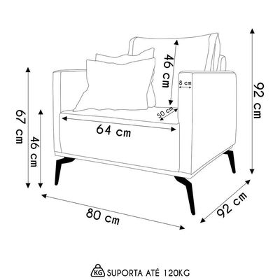 Poltrona Para Sala Pés De Metal Vecchia S06 Linho Areia - Mpozenato